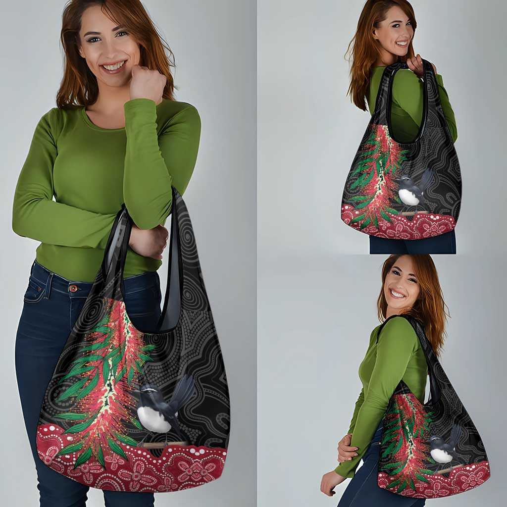 Willie wagtail Australia Grocery Bag Aussie Bottlebrushes Aboriginal Art - Aussie Hoodie