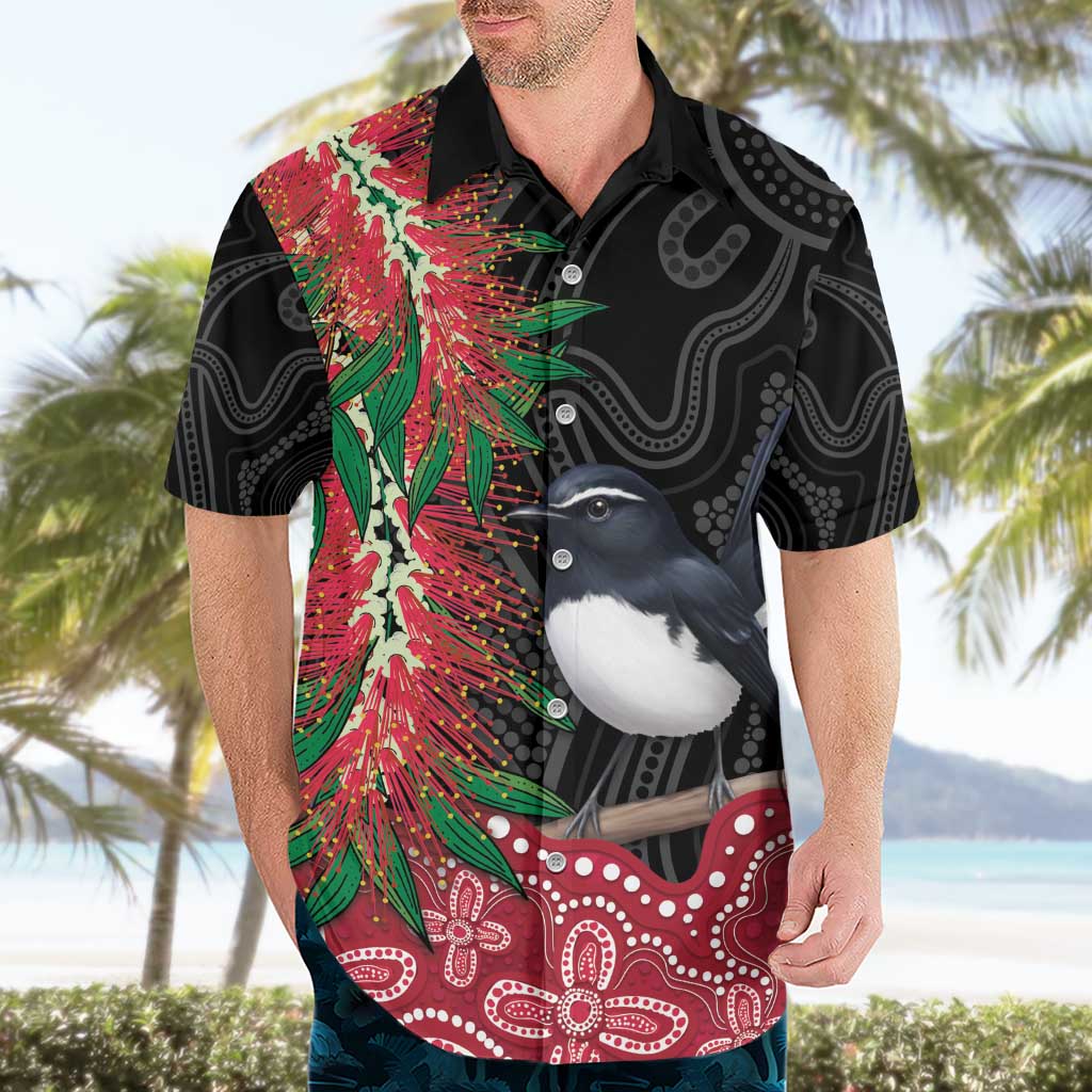 Willie wagtail Australia Hawaiian Shirt Aussie Bottlebrushes Aboriginal Art - Aussie Hoodie
