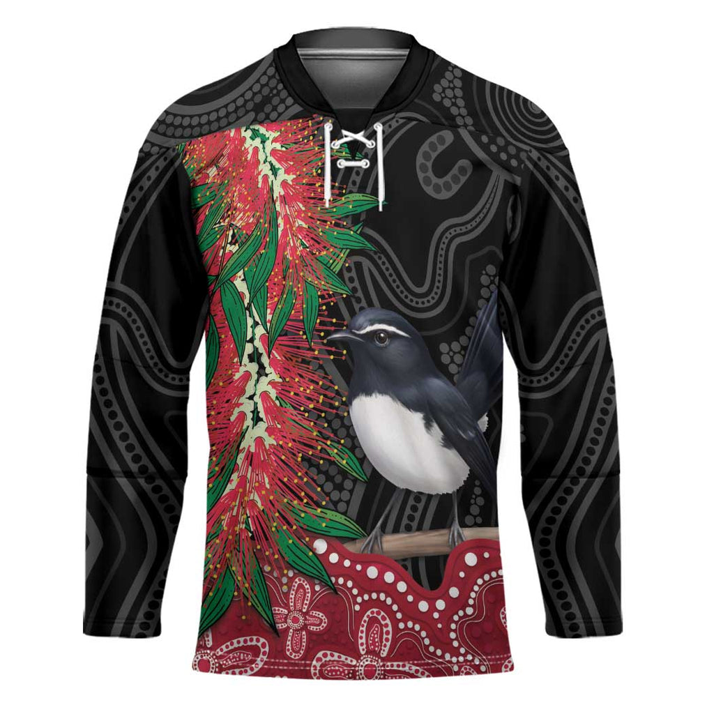 Willie wagtail Australia Hockey Jersey Aussie Bottlebrushes Aboriginal Art - Aussie Hoodie
