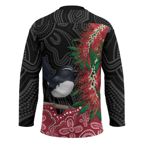 Willie wagtail Australia Hockey Jersey Aussie Bottlebrushes Aboriginal Art - Aussie Hoodie