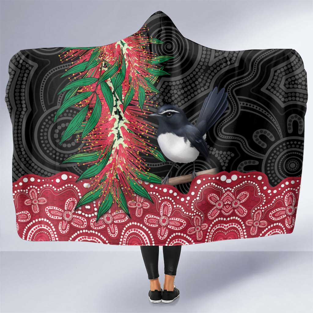 Willie wagtail Australia Hooded Blanket Aussie Bottlebrushes Aboriginal Art - Aussie Hoodie