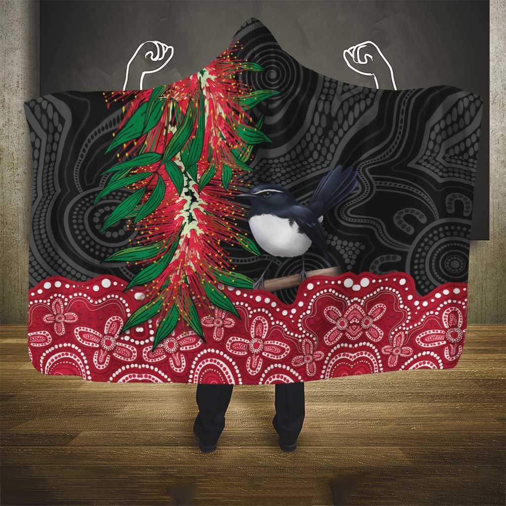 Willie wagtail Australia Hooded Blanket Aussie Bottlebrushes Aboriginal Art - Aussie Hoodie