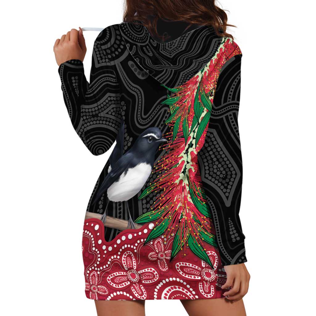 Willie wagtail Australia Hoodie Dress Aussie Bottlebrushes Aboriginal Art - Aussie Hoodie