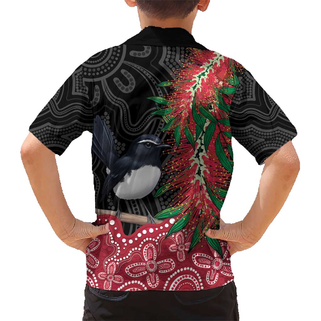 Willie wagtail Australia Kid Hawaiian Shirt Aussie Bottlebrushes Aboriginal Art - Aussie Hoodie