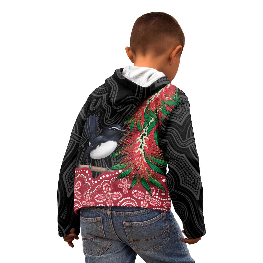 Willie wagtail Australia Kid Hoodie Aussie Bottlebrushes Aboriginal Art - Aussie Hoodie