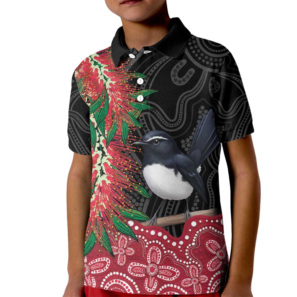 Willie wagtail Australia Kid Polo Shirt Aussie Bottlebrushes Aboriginal Art - Aussie Hoodie