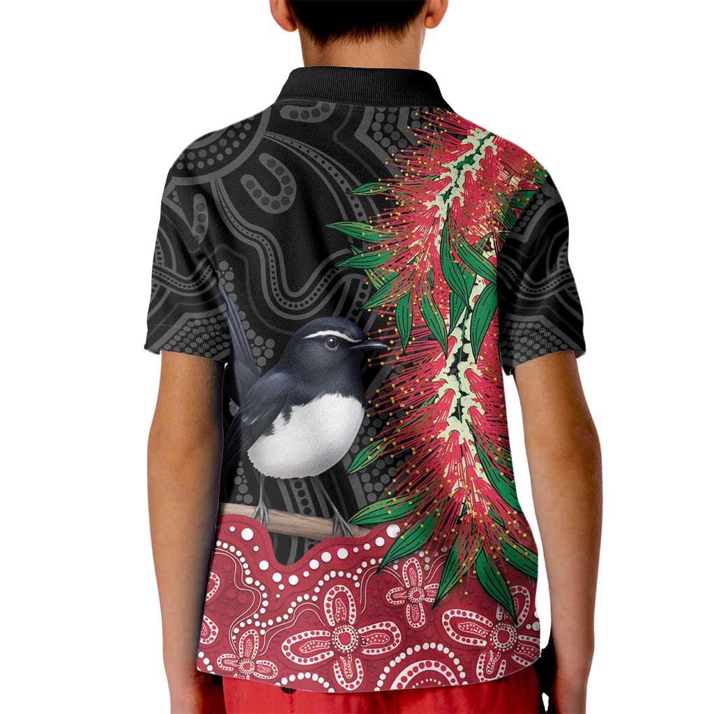 Willie wagtail Australia Kid Polo Shirt Aussie Bottlebrushes Aboriginal Art - Aussie Hoodie