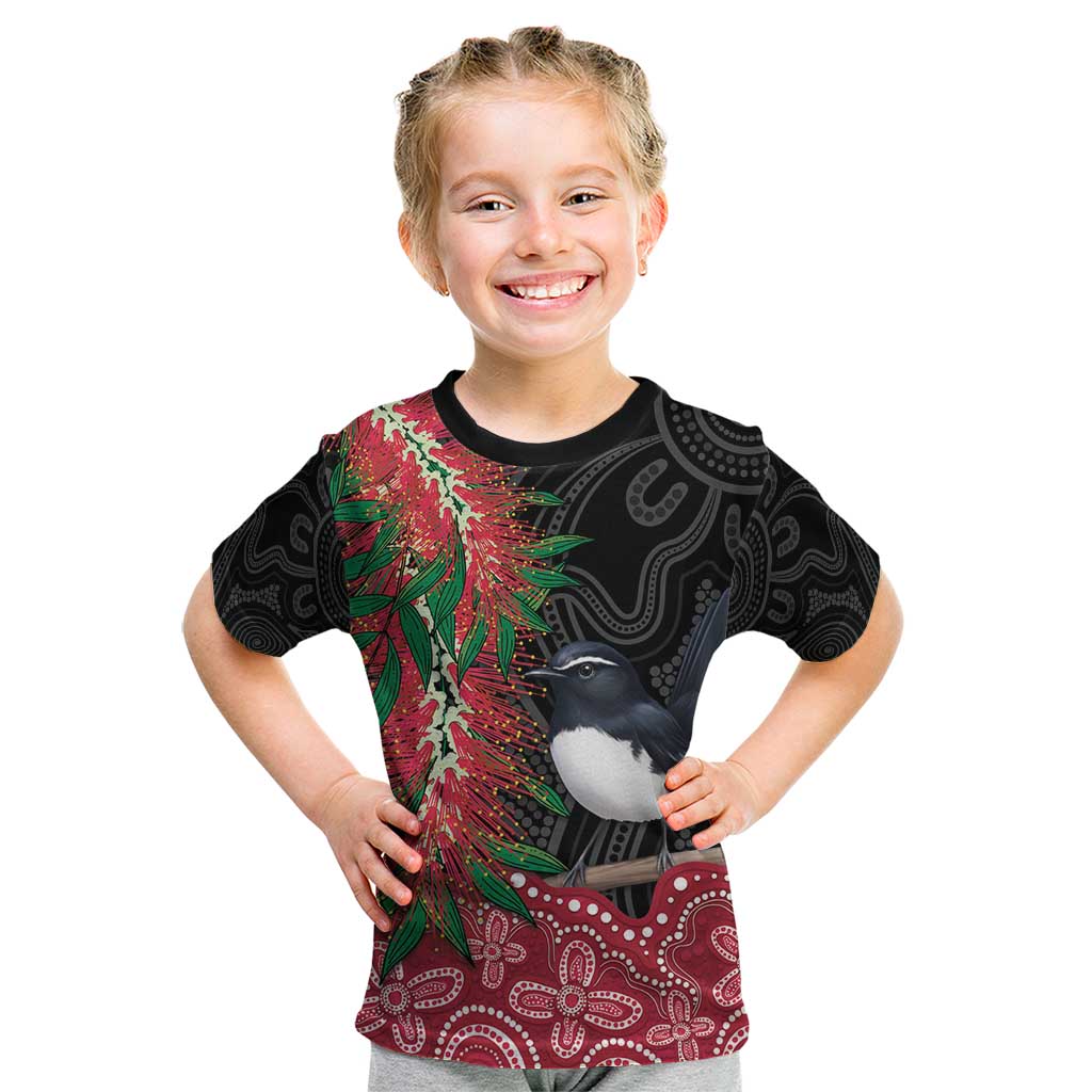 Willie wagtail Australia Kid T Shirt Aussie Bottlebrushes Aboriginal Art - Aussie Hoodie