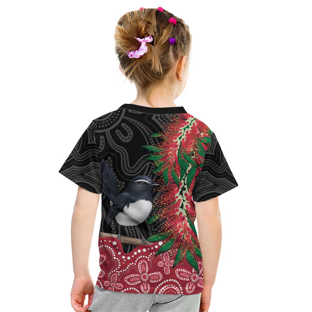 Willie wagtail Australia Kid T Shirt Aussie Bottlebrushes Aboriginal Art - Aussie Hoodie