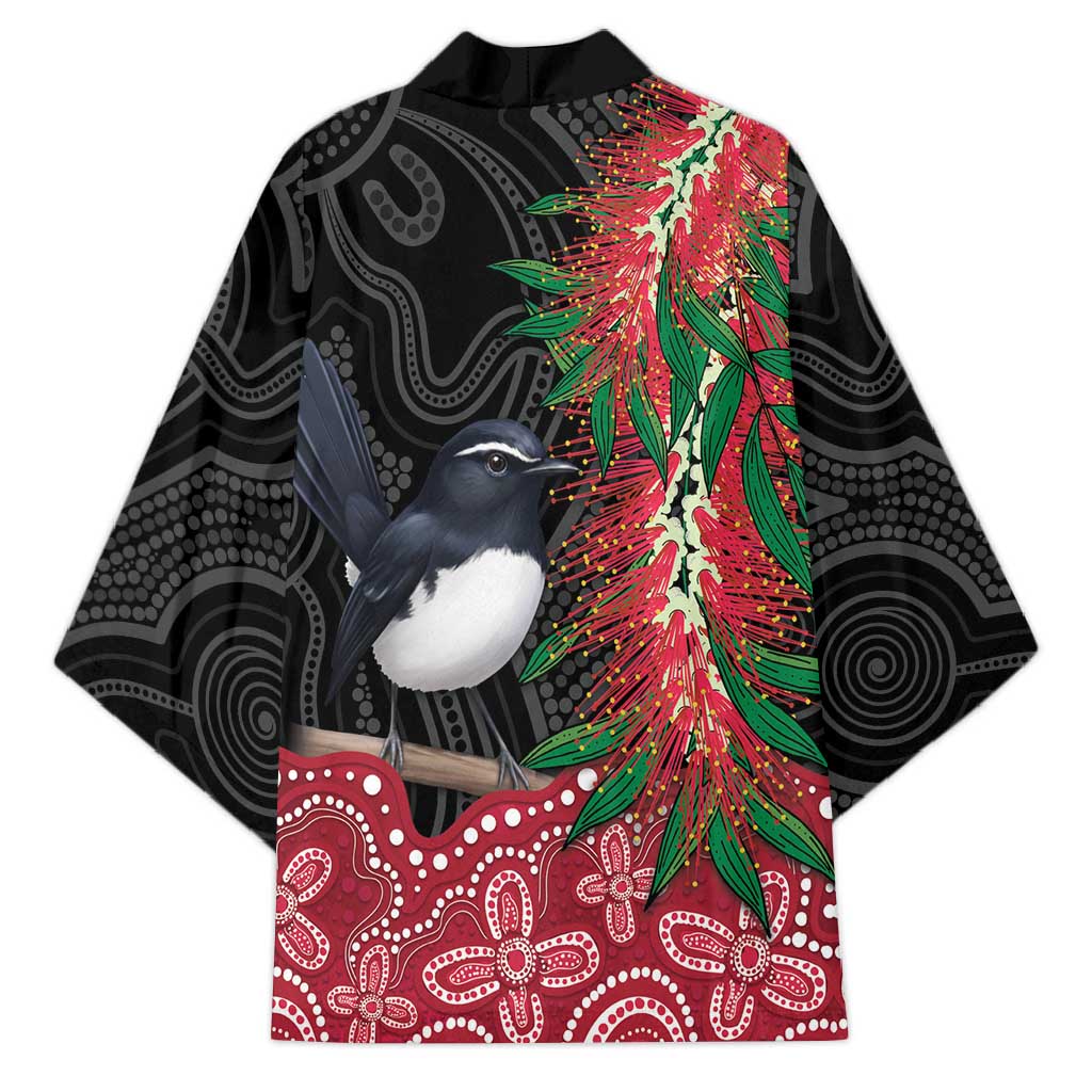 Willie wagtail Australia Kimono Aussie Bottlebrushes Aboriginal Art - Aussie Hoodie
