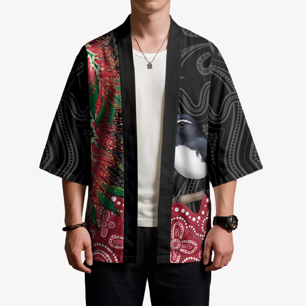 Willie wagtail Australia Kimono Aussie Bottlebrushes Aboriginal Art - Aussie Hoodie