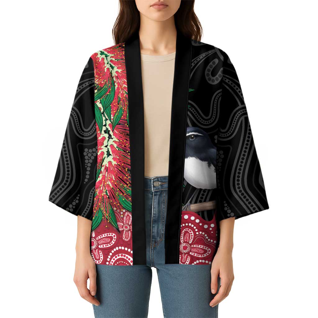Willie wagtail Australia Kimono Aussie Bottlebrushes Aboriginal Art - Aussie Hoodie