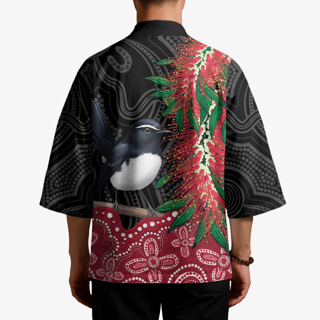 Willie wagtail Australia Kimono Aussie Bottlebrushes Aboriginal Art - Aussie Hoodie