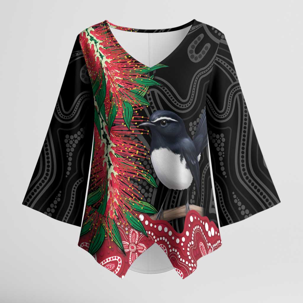 Willie wagtail Australia Kimono Sleeve Blouse Aussie Bottlebrushes Aboriginal Art - Aussie Hoodie