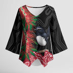 Willie wagtail Australia Kimono Sleeve Blouse Aussie Bottlebrushes Aboriginal Art - Aussie Hoodie