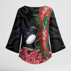 Willie wagtail Australia Kimono Sleeve Blouse Aussie Bottlebrushes Aboriginal Art - Aussie Hoodie