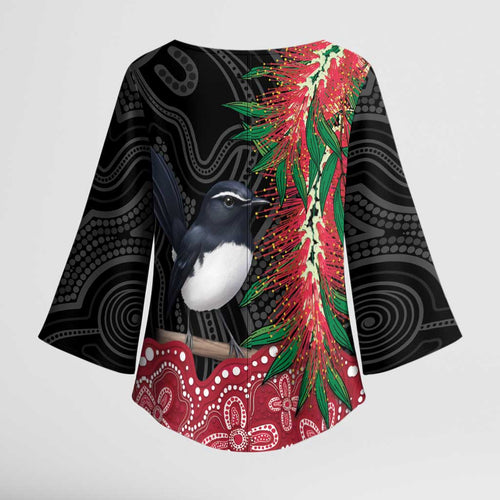 Willie wagtail Australia Kimono Sleeve Blouse Aussie Bottlebrushes Aboriginal Art - Aussie Hoodie