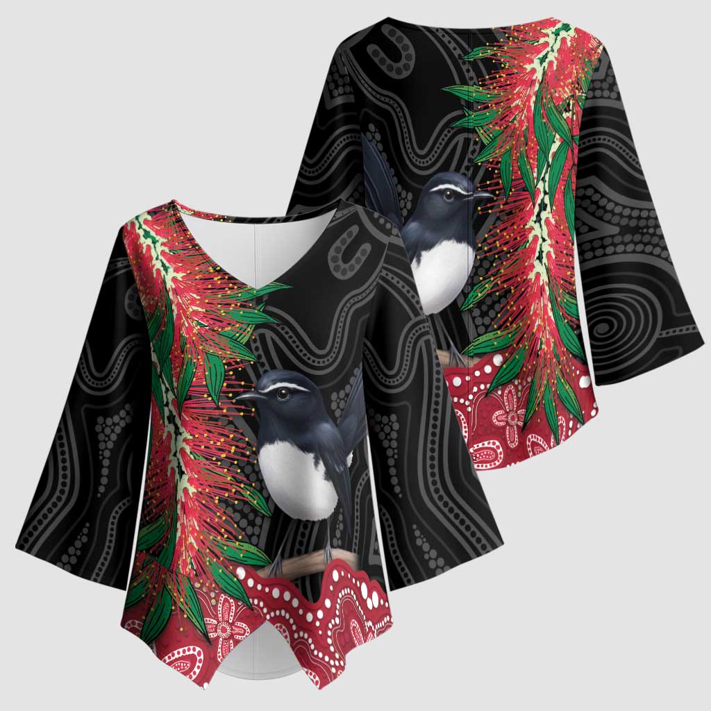 Willie wagtail Australia Kimono Sleeve Blouse Aussie Bottlebrushes Aboriginal Art - Aussie Hoodie