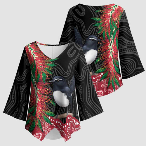 Willie wagtail Australia Kimono Sleeve Blouse Aussie Bottlebrushes Aboriginal Art - Aussie Hoodie