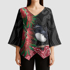 Willie wagtail Australia Kimono Sleeve Blouse Aussie Bottlebrushes Aboriginal Art - Aussie Hoodie