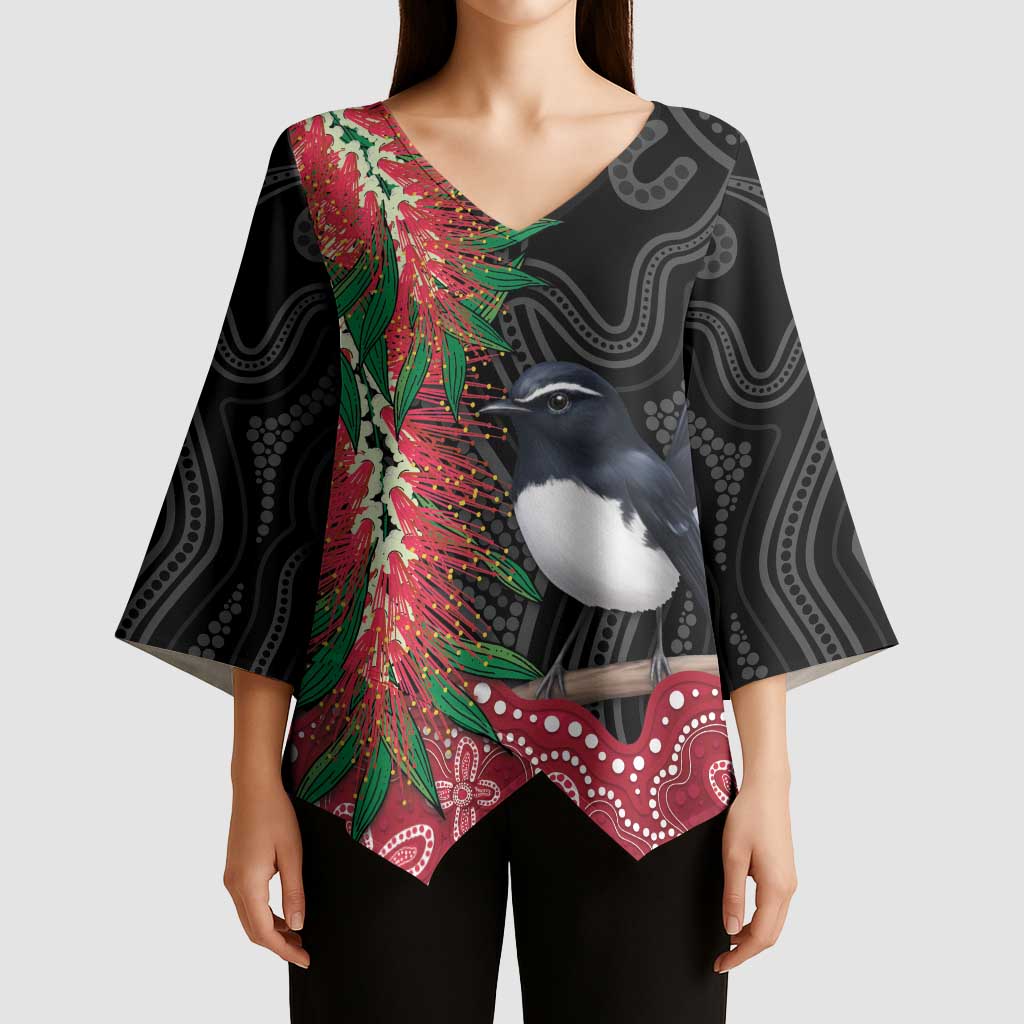 Willie wagtail Australia Kimono Sleeve Blouse Aussie Bottlebrushes Aboriginal Art - Aussie Hoodie