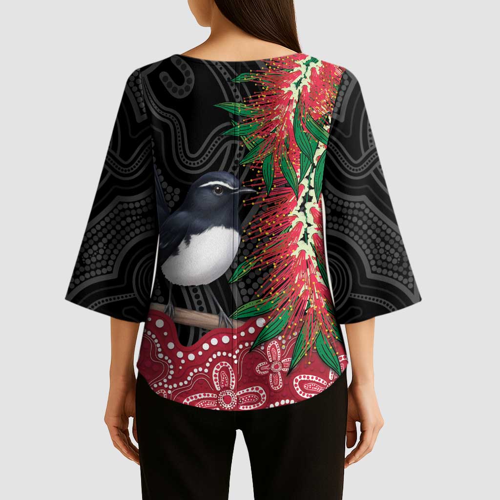 Willie wagtail Australia Kimono Sleeve Blouse Aussie Bottlebrushes Aboriginal Art - Aussie Hoodie