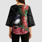 Willie wagtail Australia Kimono Sleeve Blouse Aussie Bottlebrushes Aboriginal Art - Aussie Hoodie