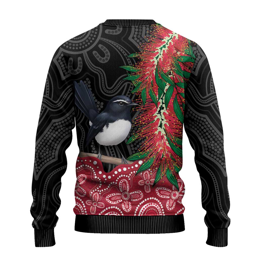 Willie wagtail Australia Ugly Christmas Sweater Aussie Bottlebrushes Aboriginal Art - Aussie Hoodie