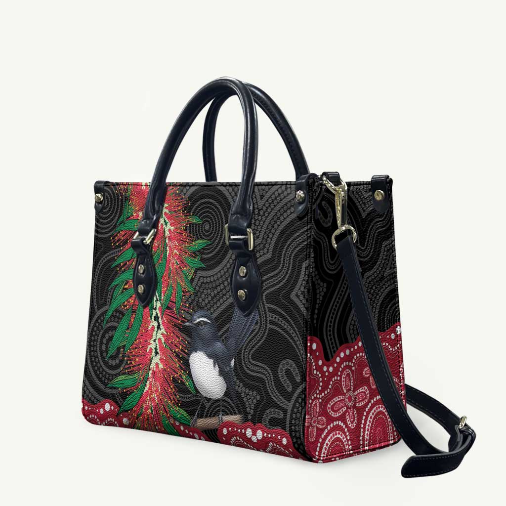 Willie wagtail Australia Leather Bag Aussie Bottlebrushes Aboriginal Art - Aussie Hoodie