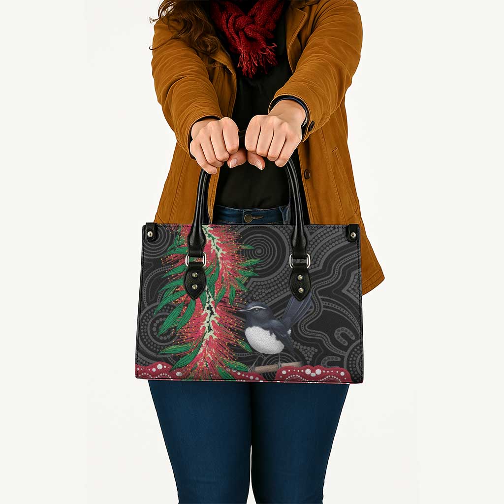 Willie wagtail Australia Leather Bag Aussie Bottlebrushes Aboriginal Art - Aussie Hoodie