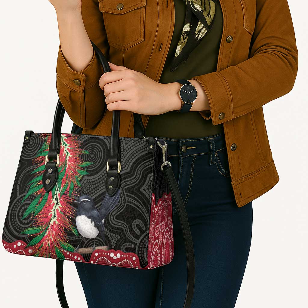 Willie wagtail Australia Leather Bag Aussie Bottlebrushes Aboriginal Art - Aussie Hoodie