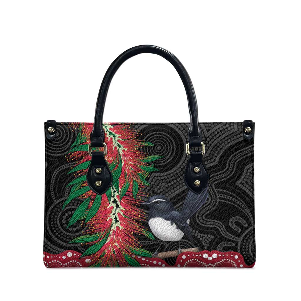 Willie wagtail Australia Leather Bag Aussie Bottlebrushes Aboriginal Art - Aussie Hoodie
