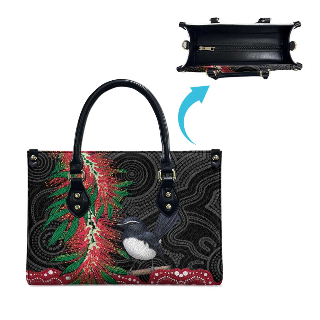 Willie wagtail Australia Leather Bag Aussie Bottlebrushes Aboriginal Art - Aussie Hoodie
