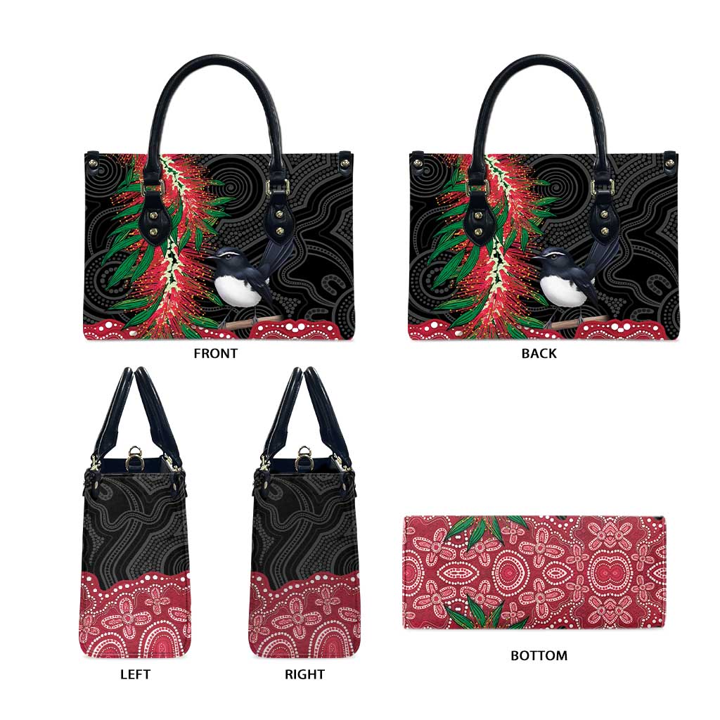 Willie wagtail Australia Leather Bag Aussie Bottlebrushes Aboriginal Art - Aussie Hoodie
