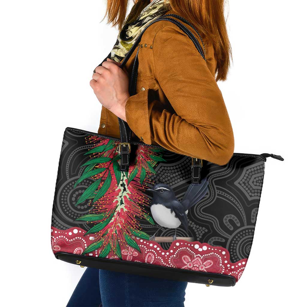 Willie wagtail Australia Leather Tote Bag Aussie Bottlebrushes Aboriginal Art - Aussie Hoodie