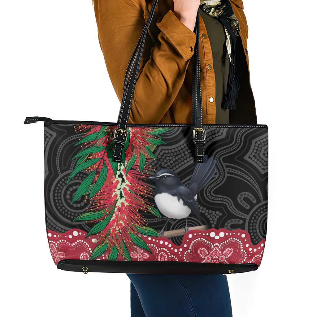 Willie wagtail Australia Leather Tote Bag Aussie Bottlebrushes Aboriginal Art - Aussie Hoodie