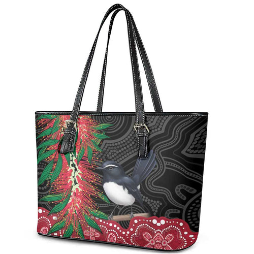 Willie wagtail Australia Leather Tote Bag Aussie Bottlebrushes Aboriginal Art - Aussie Hoodie