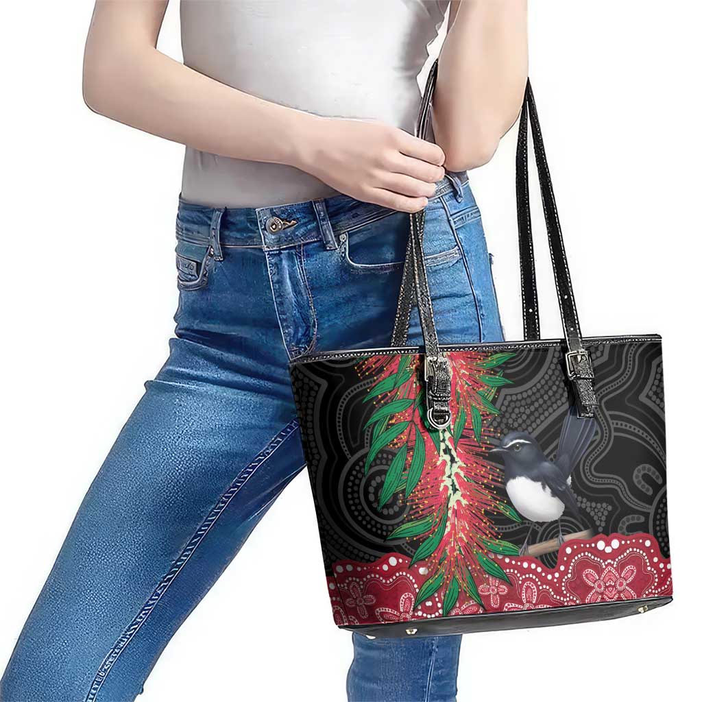 Willie wagtail Australia Leather Tote Bag Aussie Bottlebrushes Aboriginal Art - Aussie Hoodie