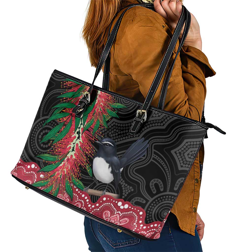 Willie wagtail Australia Leather Tote Bag Aussie Bottlebrushes Aboriginal Art - Aussie Hoodie