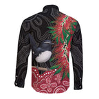 Willie wagtail Australia Long Sleeve Button Shirt Aussie Bottlebrushes Aboriginal Art - Aussie Hoodie