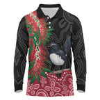Willie wagtail Australia Long Sleeve Polo Shirt Aussie Bottlebrushes Aboriginal Art - Aussie Hoodie