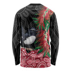 Willie wagtail Australia Long Sleeve Shirt Aussie Bottlebrushes Aboriginal Art - Aussie Hoodie