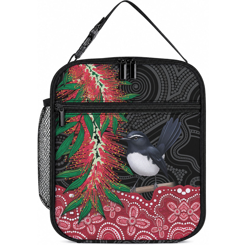 Willie wagtail Australia Lunch Bag Aussie Bottlebrushes Aboriginal Art