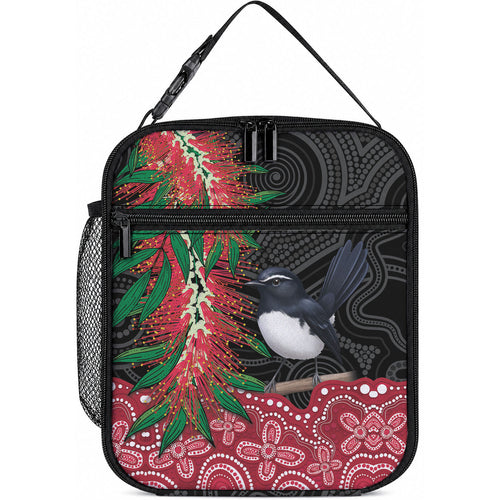 Willie wagtail Australia Lunch Bag Aussie Bottlebrushes Aboriginal Art