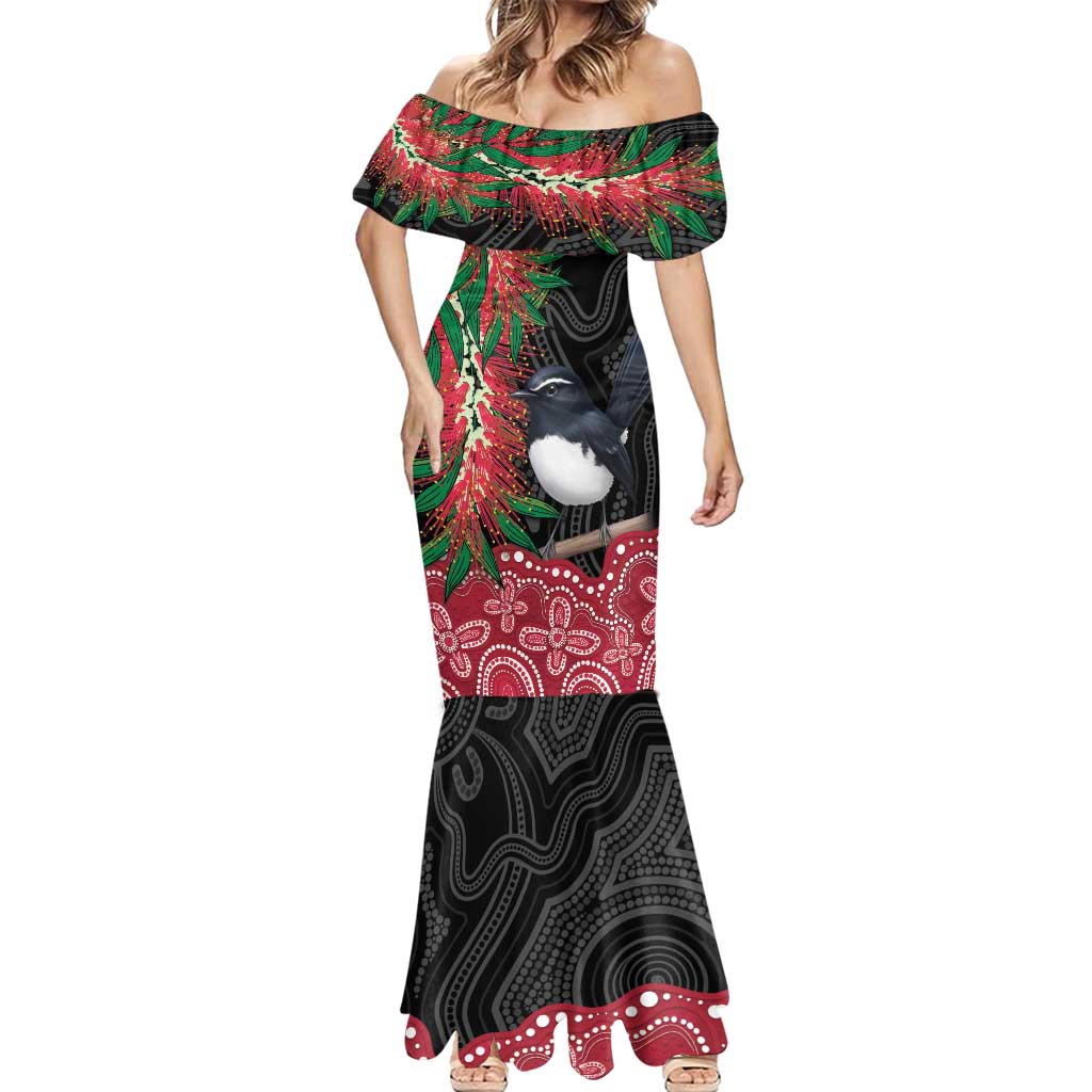 Willie wagtail Australia Mermaid Dress Aussie Bottlebrushes Aboriginal Art - Aussie Hoodie
