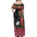 Willie wagtail Australia Off Shoulder Maxi Dress Aussie Bottlebrushes Aboriginal Art - Aussie Hoodie