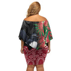 Willie wagtail Australia Off Shoulder Short Dress Aussie Bottlebrushes Aboriginal Art - Aussie Hoodie