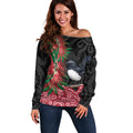 Willie wagtail Australia Off Shoulder Sweater Aussie Bottlebrushes Aboriginal Art - Aussie Hoodie