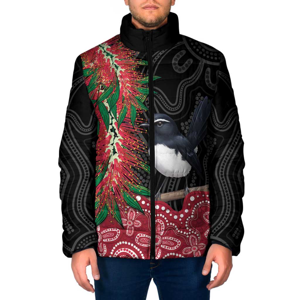 Willie wagtail Australia Padded Jacket Aussie Bottlebrushes Aboriginal Art - Aussie Hoodie