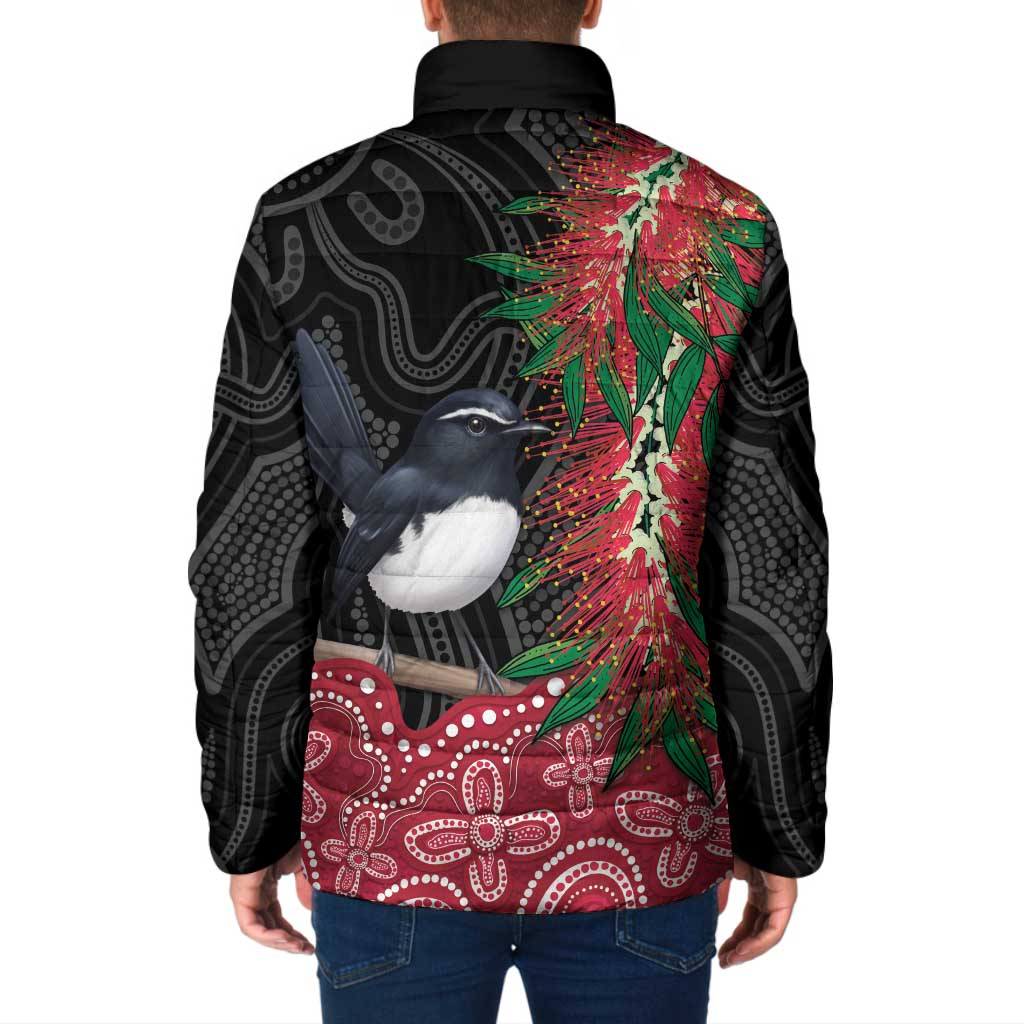 Willie wagtail Australia Padded Jacket Aussie Bottlebrushes Aboriginal Art - Aussie Hoodie